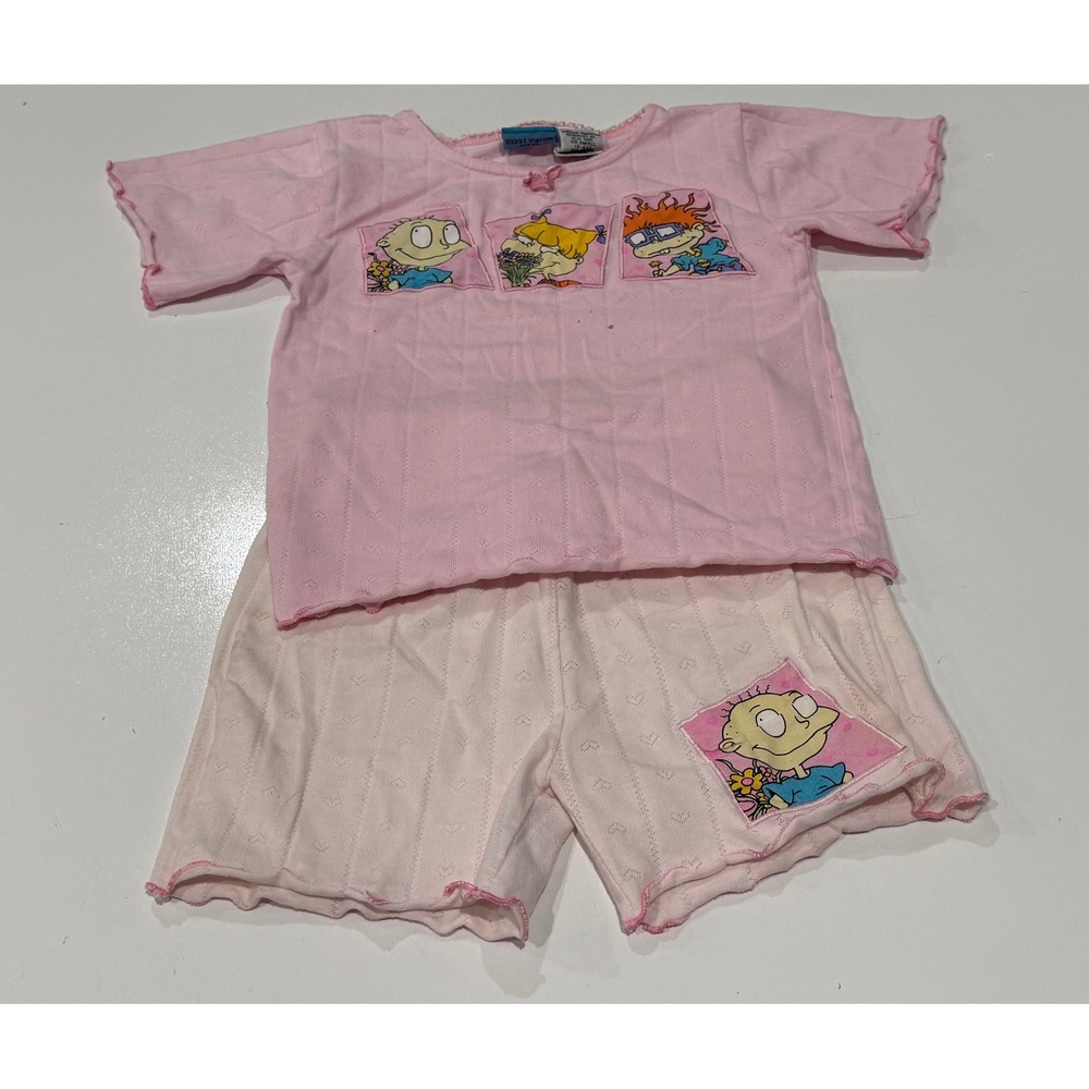 Vintage 1997 Rugrats Pajama Set Pink Cotton Pointelle 2pc Girls Small 6-6X 90s